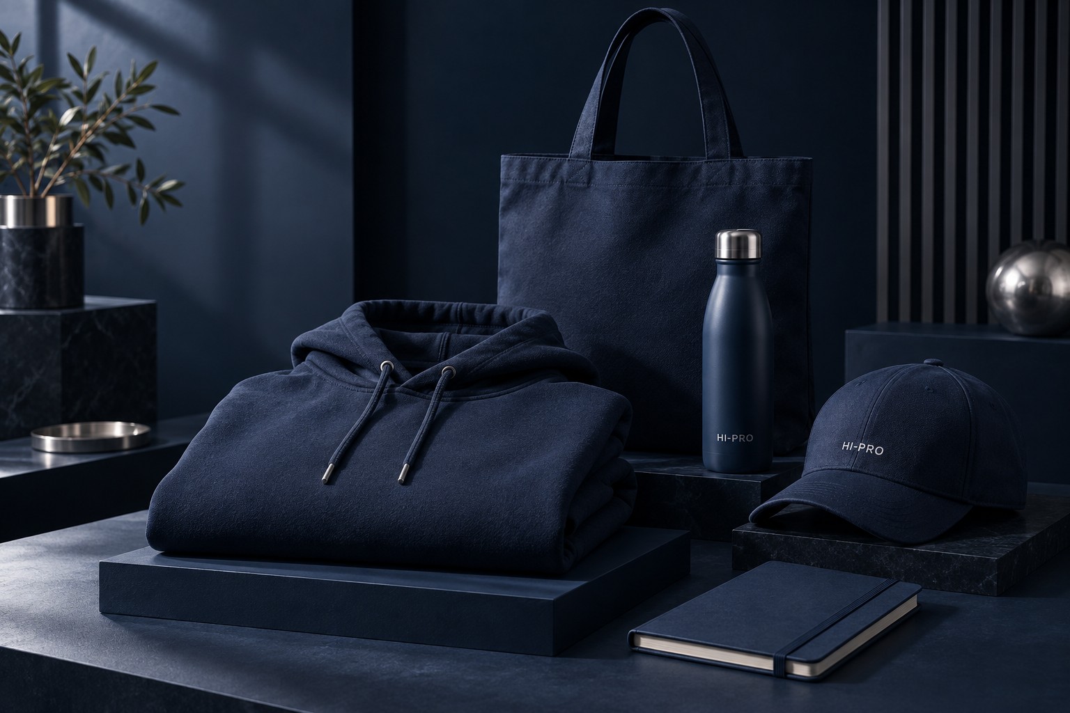 Navy promotional products and textiles – HI-PRO product visualisation